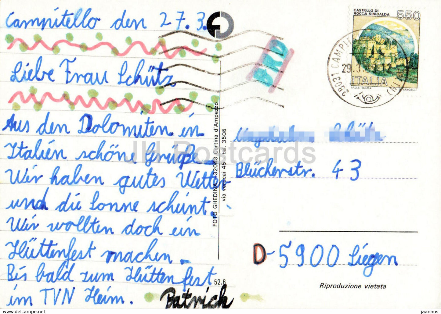 Saluti da Campitello Val di Fassa - 1989 - Italy - used