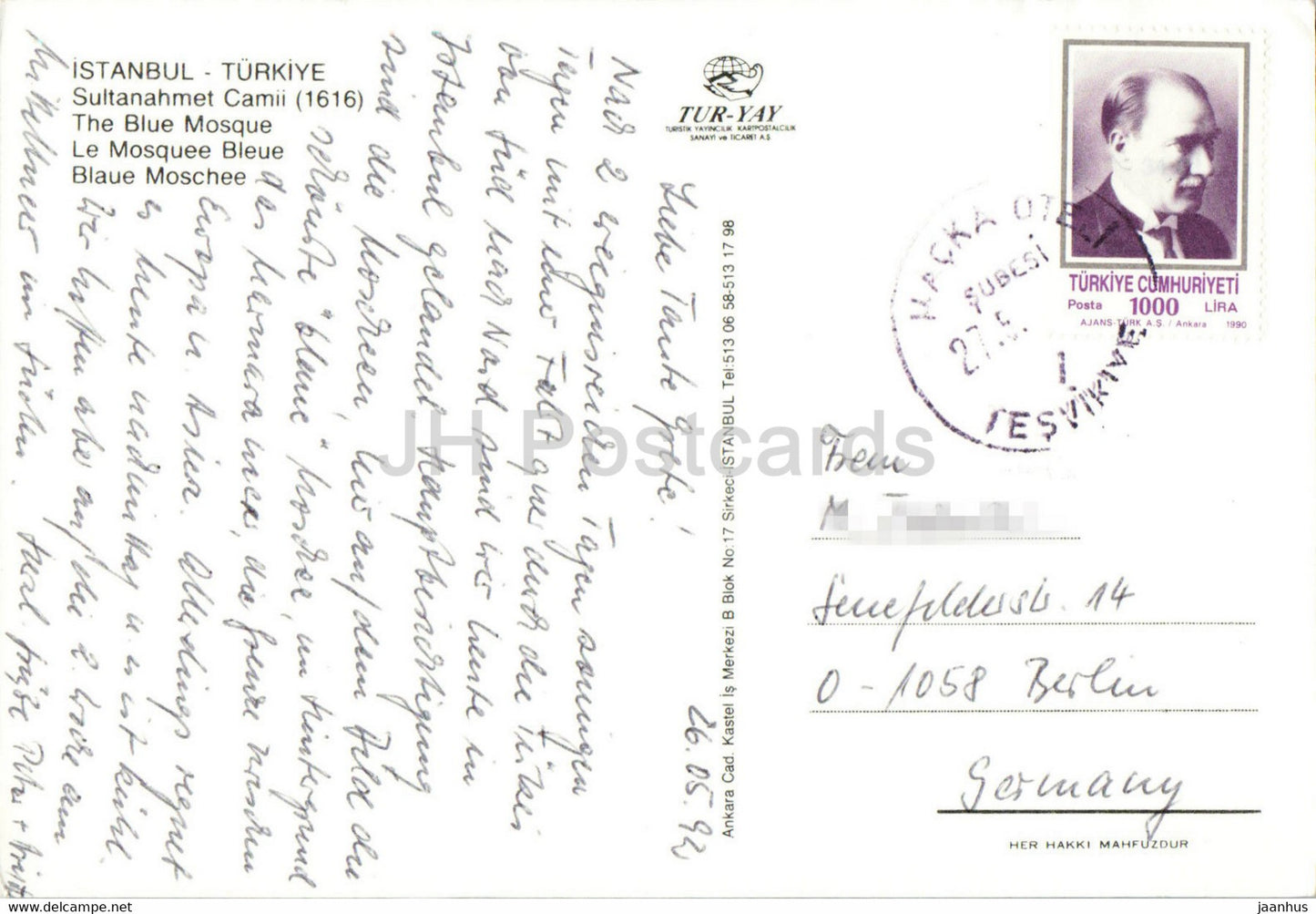 Istanbul - The Blue Mosque - Tur Yay - 1992 - Turkey - used