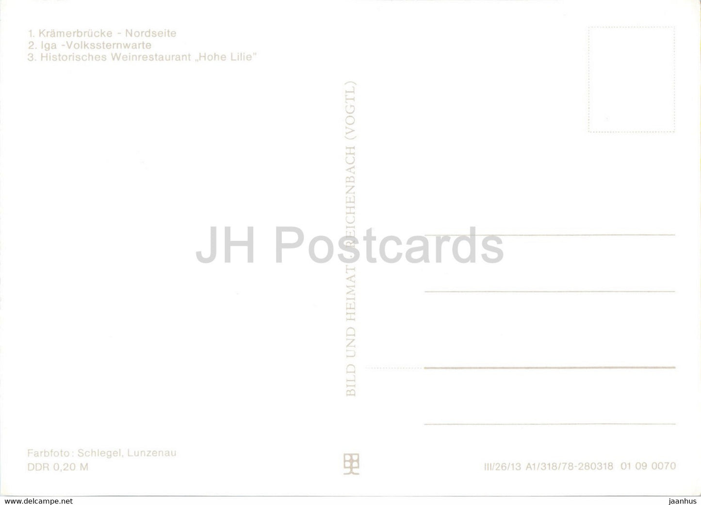 Erfurt - Kramerbrucke Nordseite - Iga Volkssternwarte - Weinrestaurant Hohe Lilie - observatory - Germany DDR - unused