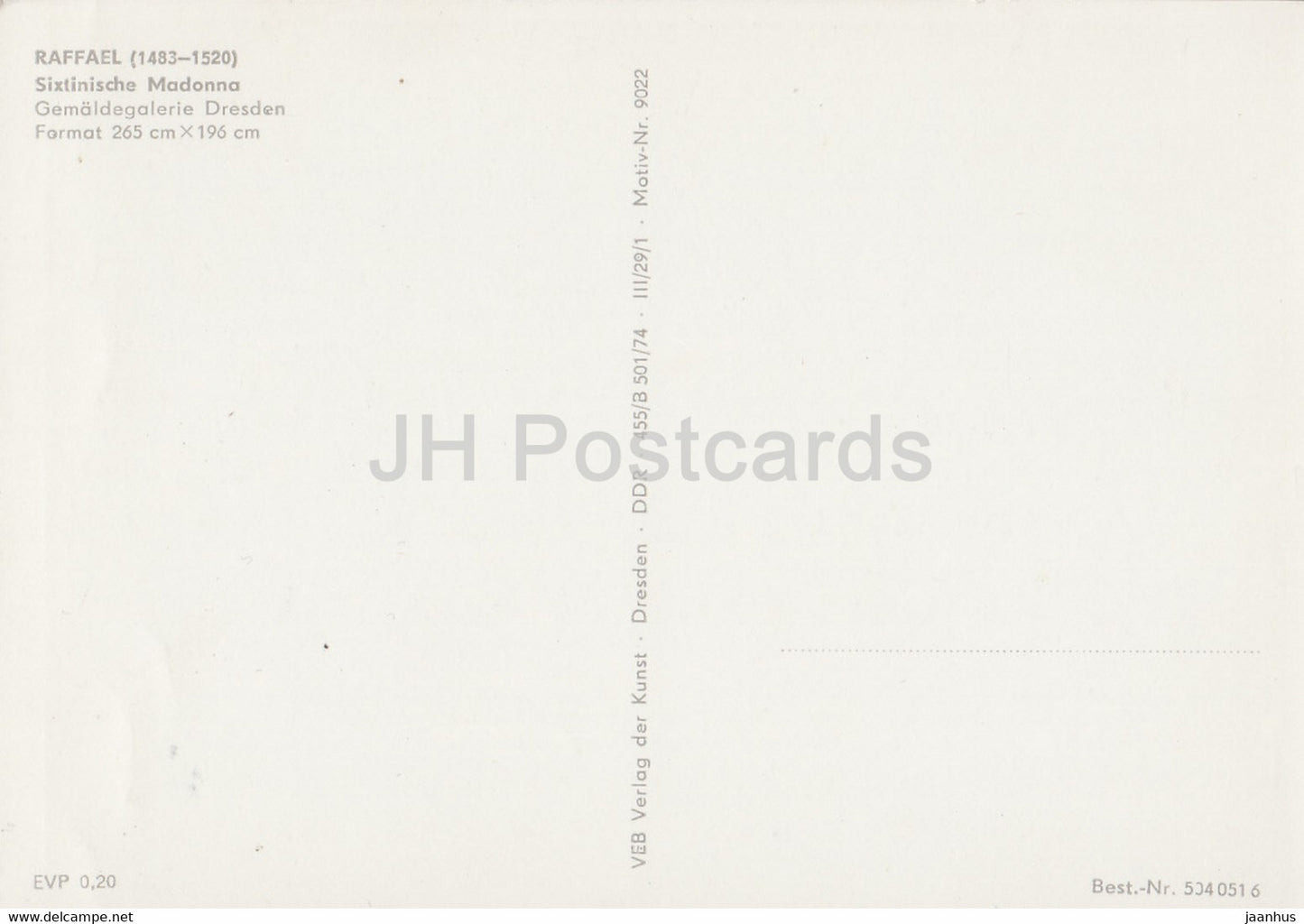 painting by Raffael - Sixtinische Madonna - Italian art - Germany DDR - unused