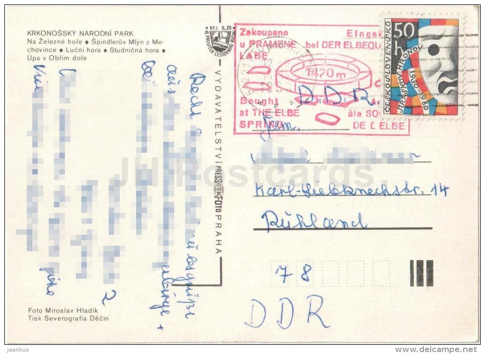 Krkonose National Park - Zelezna mountain - Spindleruv Mlyn - Lucni , Studnica - Czechoslovakia - Czech - used 1980 - JH Postcards