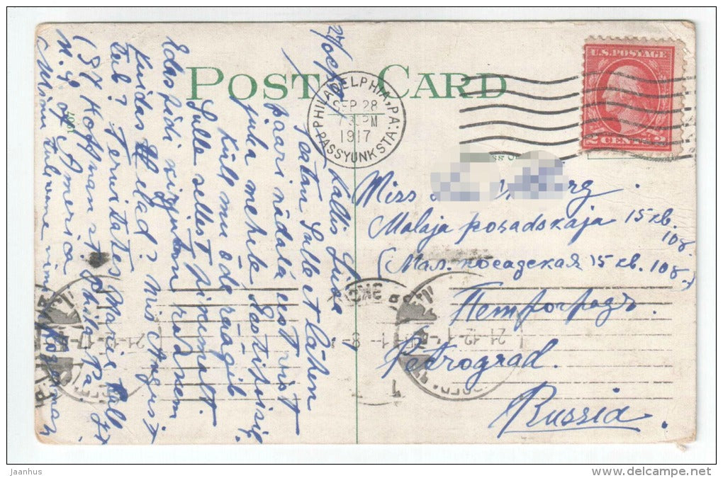 Fairmount Park , River Drive Tunnell , Philadelphia - old postcard - train - from USA to Russia 1917 - USA - used - JH Postcards