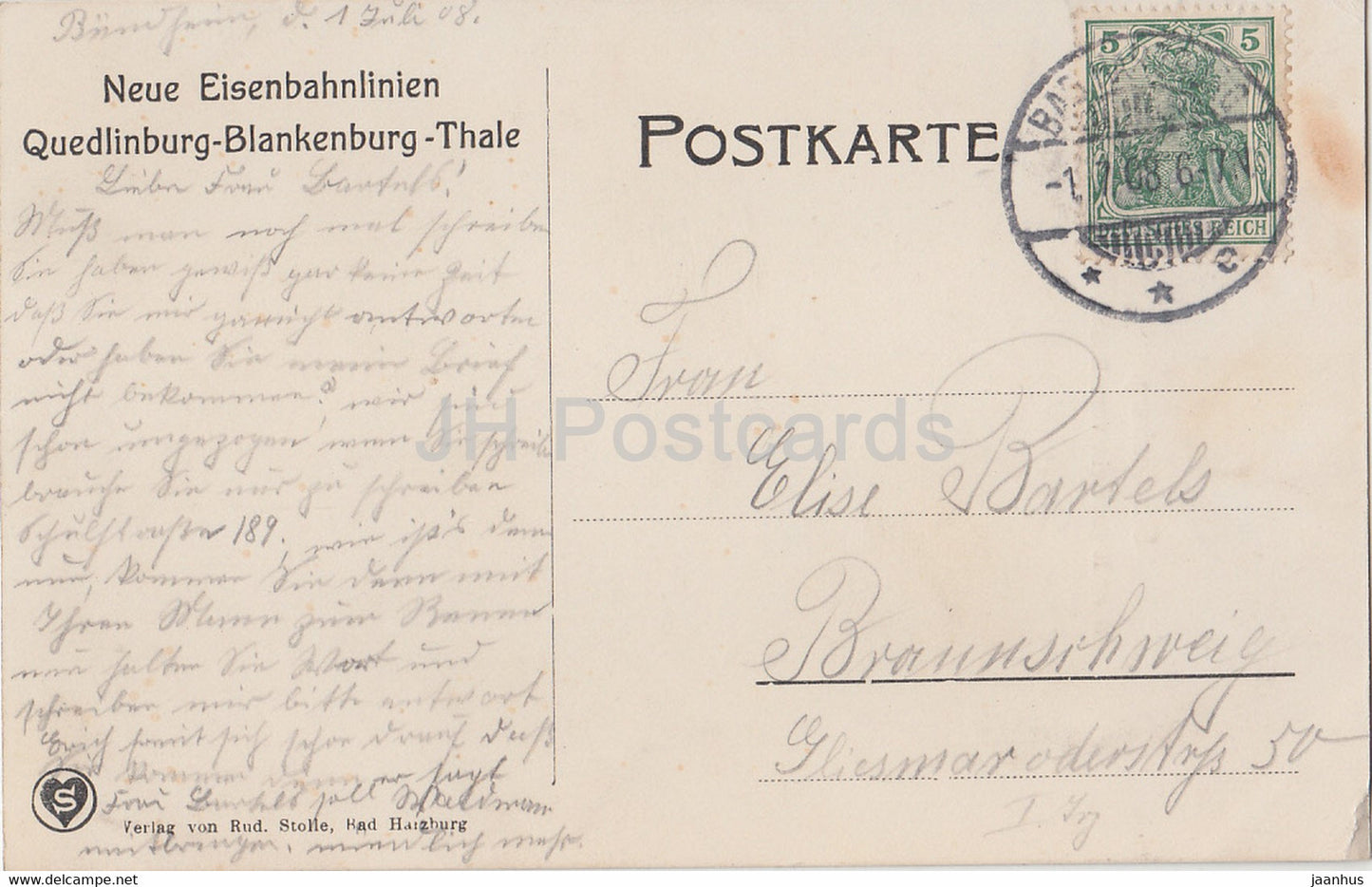 Blankenburg - Burg Regenstein vom Raubgrafen Tunnel - Neue Eisenbahnlinien - carte postale ancienne - 1908 - Allemagne - utilisé