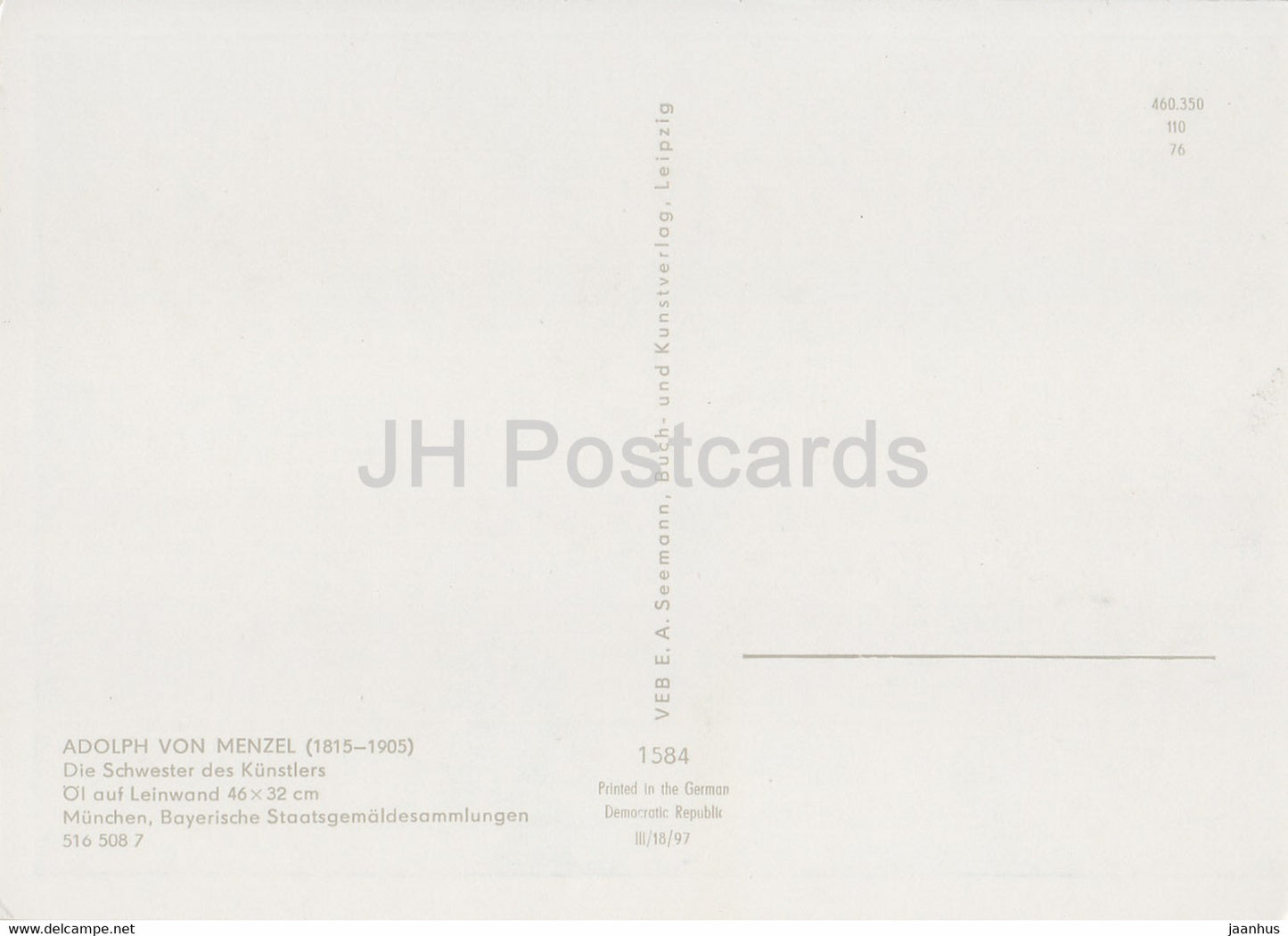 peinture d'Adolph von Menzel - Die Schwester des Kunstlers - Artist Sister - 1584 - Art allemand - Allemagne - inutilisé