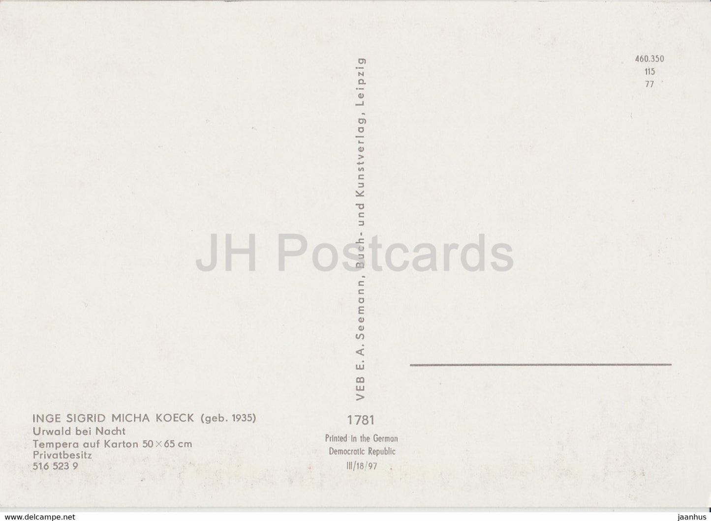 peinture d'Inge Sigrid Micha Koeck - Urwald bei Nacht - oiseaux - 1781 - art - Allemagne DDR - inutilisé