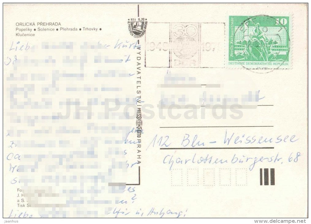 Popeliky - Solenice - Prehrada - Trhovky - Klucenice - beach - Orlicka Prehrada - Czechoslovakia - Czech - used 1979 - JH Postcards