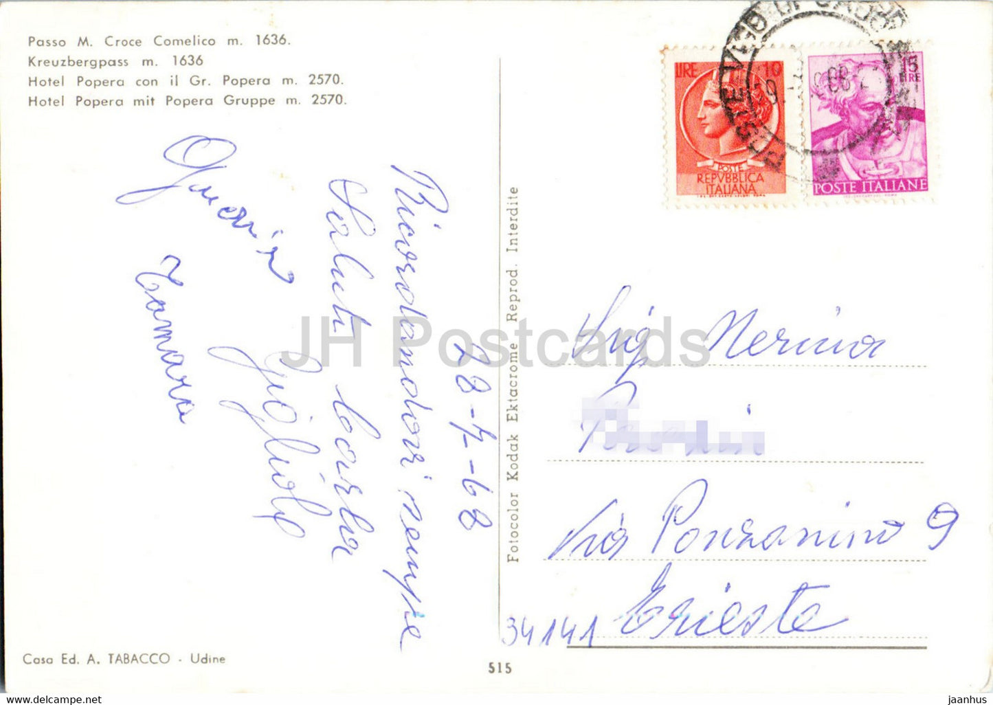 Passo M Croce Comelico - Kreuzbergpass - Hotel Popera - Popera Gruppe - 1968 - Italien - gebraucht