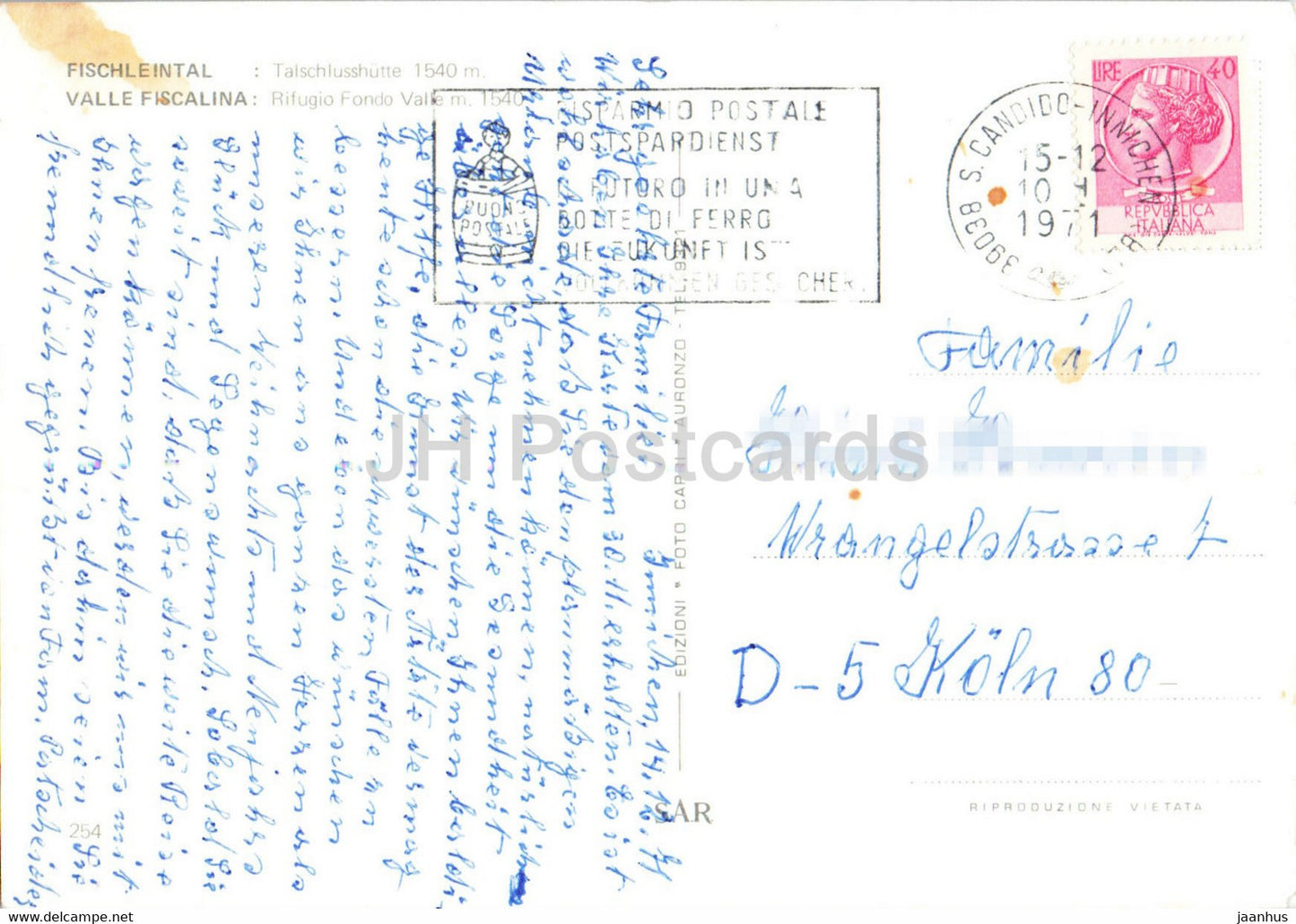 Fischleintal - Talschlusshutte 1540 m - Valle Fiscalina - Rifugio Fondo Valle - 1971 - Italy - used