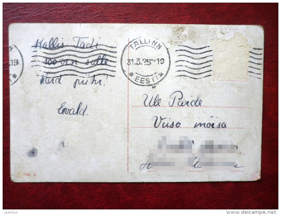 Easter Greeting Card - boy - eggs - circulated in 1925 - Estonia - used - JH Postcards