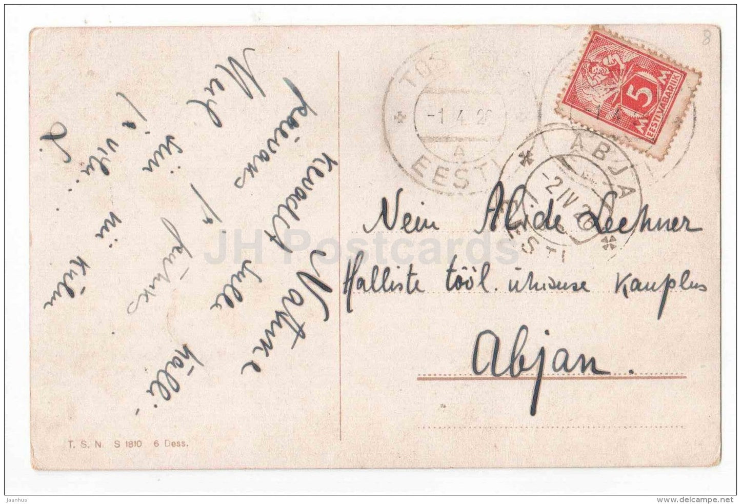 autumn landscape - swan - illustration - T.S.N. - circulated in Estonia Abja 1926 - JH Postcards