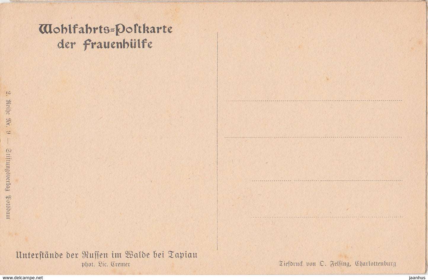 Unterstande der Russen im Walde bei Tapiau - Wohlfahrts Postkarte der Frauenhulfe - old postcard - Germany - unused