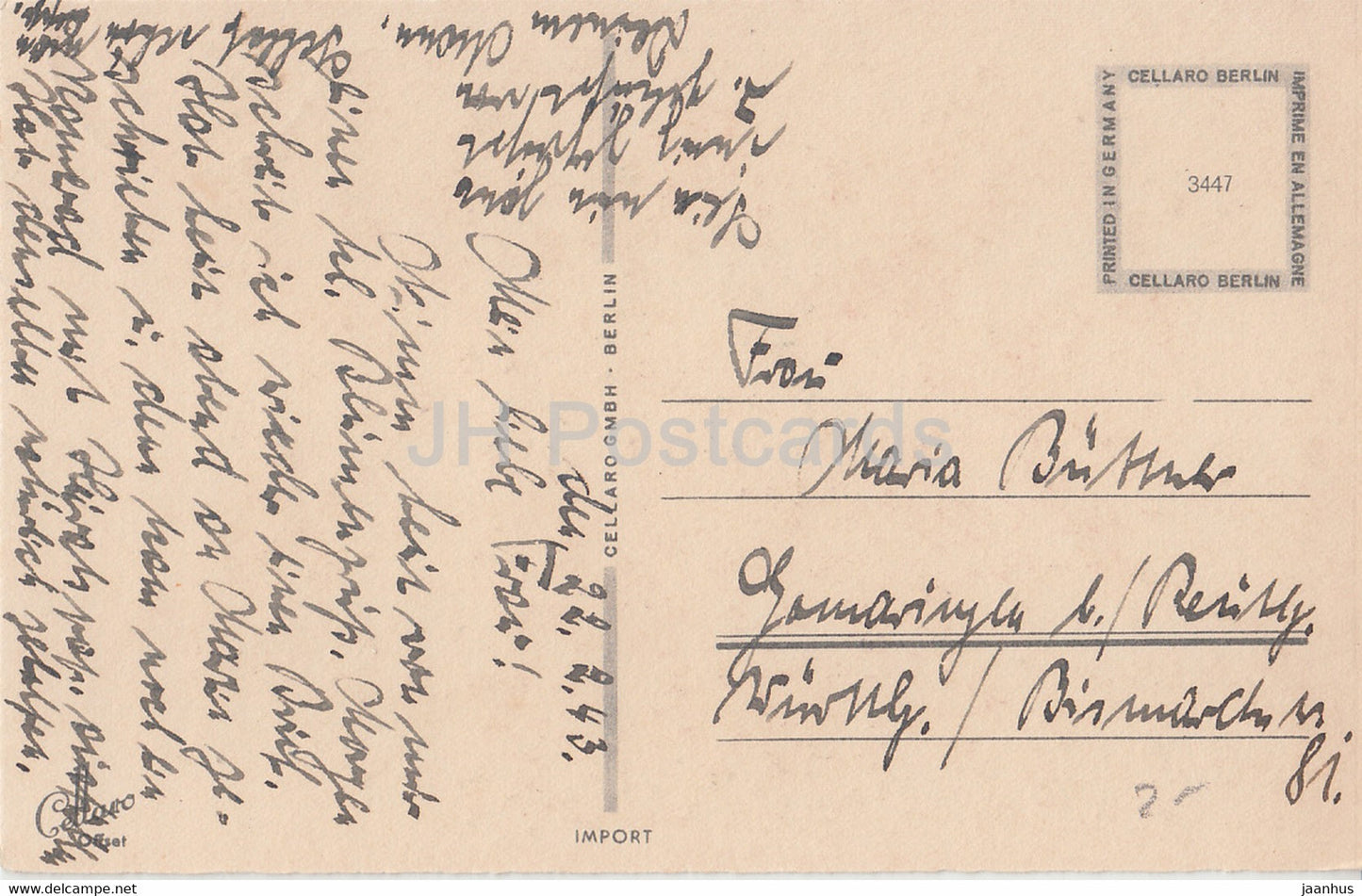 fleurs dans un vase - illustration - Cellaro - 3447 - carte postale ancienne - 1943 - Allemagne - utilisé