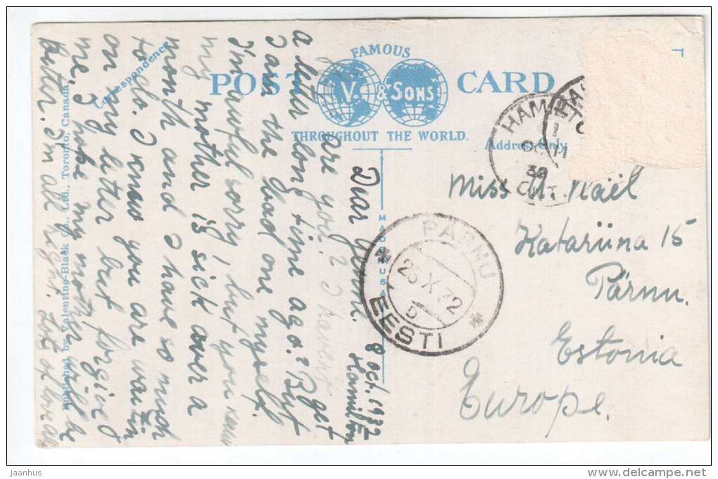 Business Center , King Street East , Hamilton Ontario - tram - old cars - 14964 - sent to Estonia 1932 - Canada - used - JH Postcards