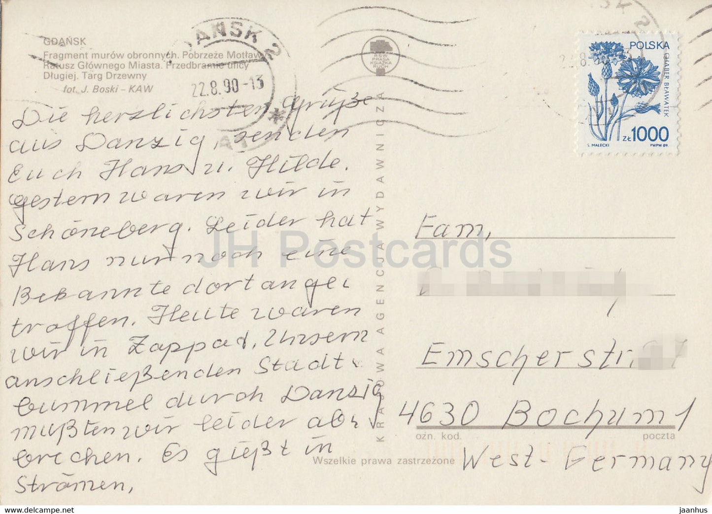 Gdansk - Dantzig - Fragment d'un mur défensif - hôtel de ville - Targ Drzewny - marché - multiview - 1990 - Pologne - utilisé