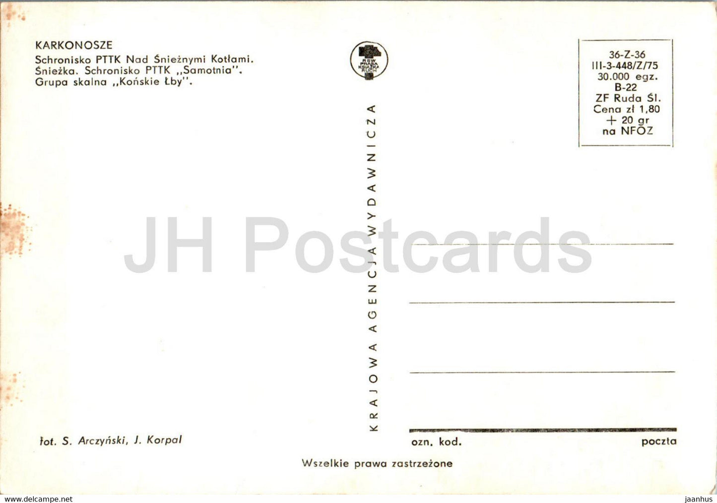 Karkonosze - Schronisko PTTK Nad Snieznymi Kotlami -Sniezka - Samotnia - Konskie Lby - multiview - Poland - unused