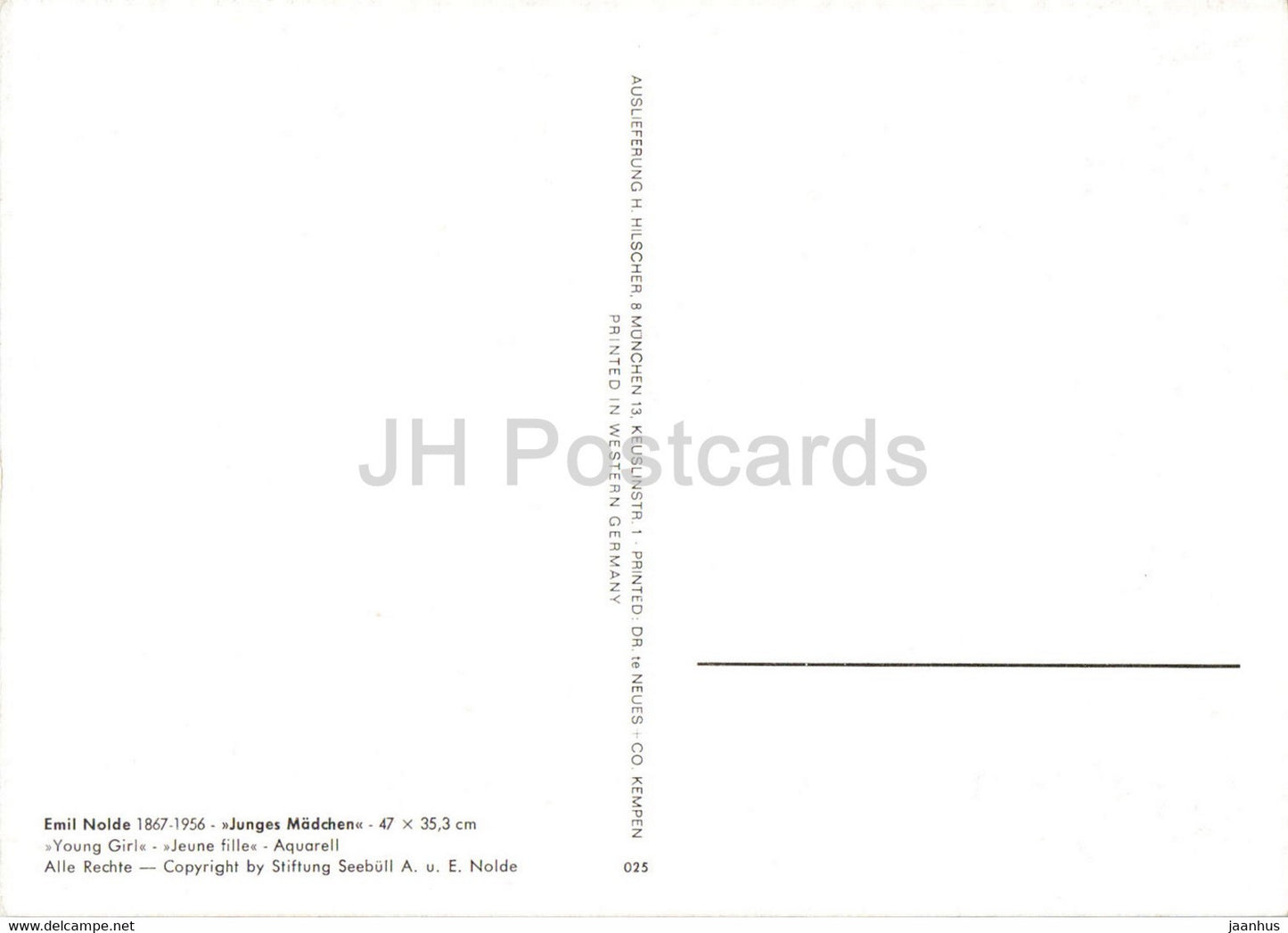 painting by Emil Nolde - Junges Madchen - Young Girl - German art - Germany - unused