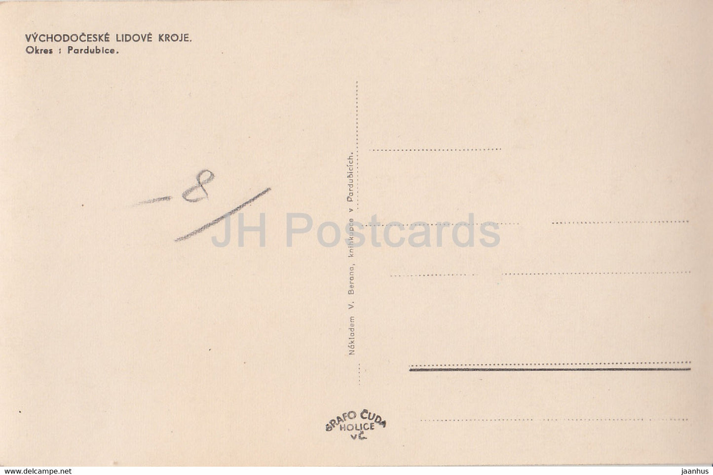 Vychodoceske Lidove Kroje - Okres Pardubice - Costumes folkloriques - carte postale ancienne - République tchèque - inutilisé