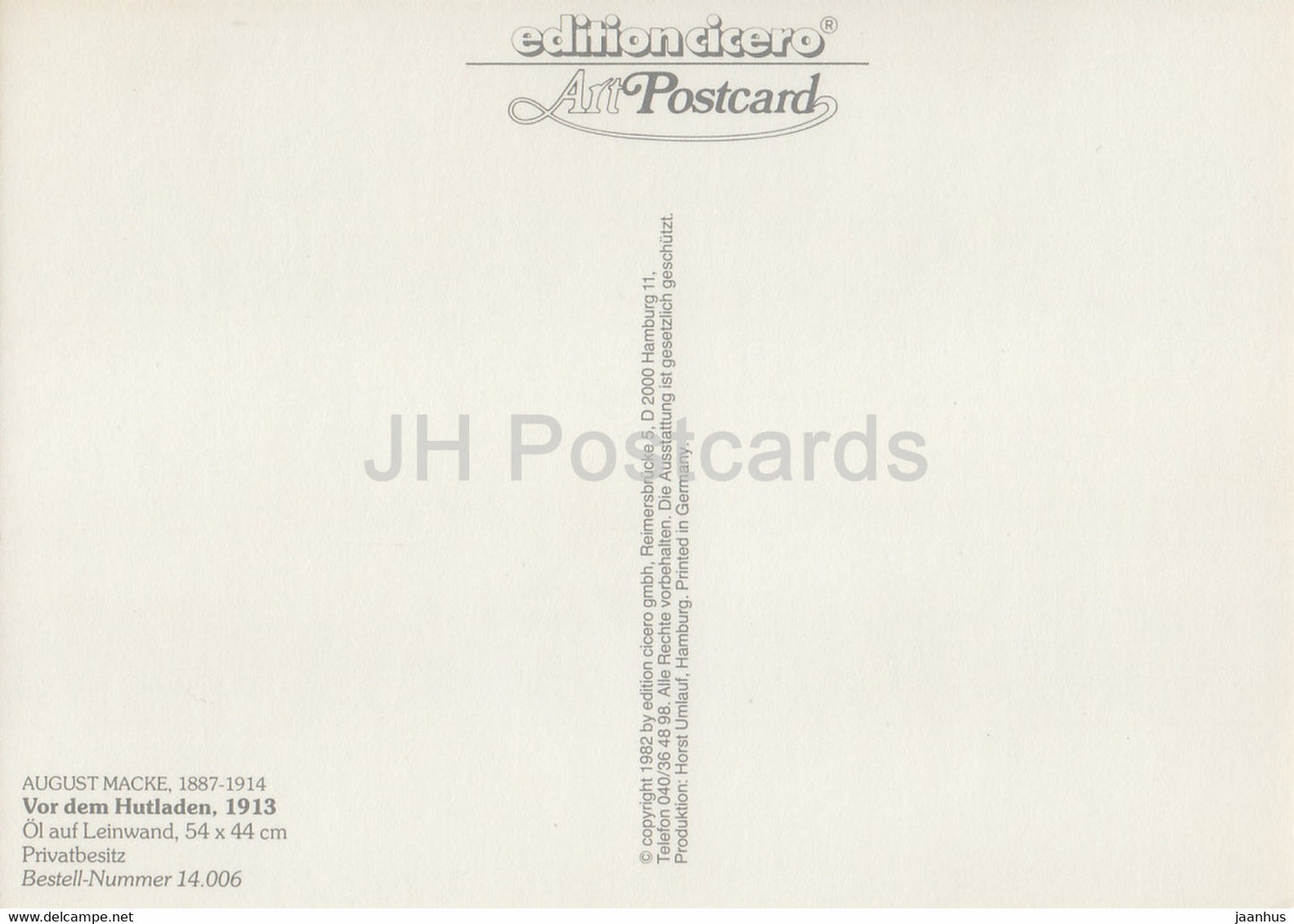 peinture d'August Macke - Vor dem Hutladen - Art allemand - 1982 - Allemagne - inutilisé