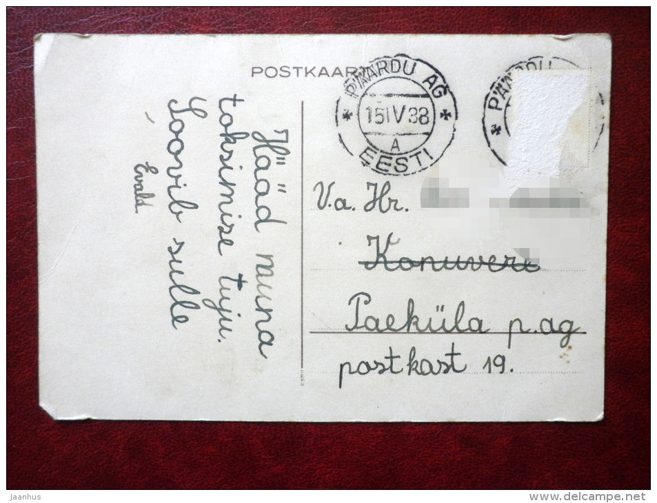 Easter Greeting Card - swallow - birds - children - circulated in 1938 - Estonia - used - JH Postcards