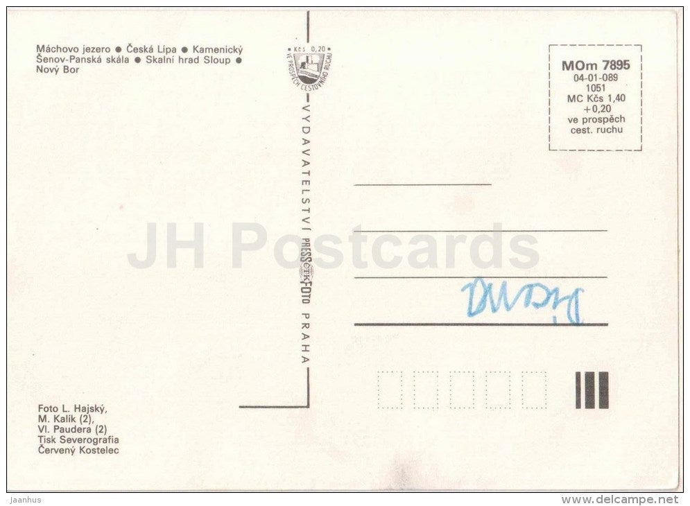 Severocesky Kraj - Okres Ceska Lipa - sailing boat Machovo Jezero - castle Sloup - Czechoslovakia - Czech - used - JH Postcards