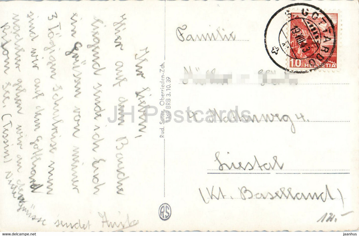 Andermatt gegen die Furka - Hôtel Badus Andermatt - 901 - carte postale ancienne - 1943 - Suisse - utilisé