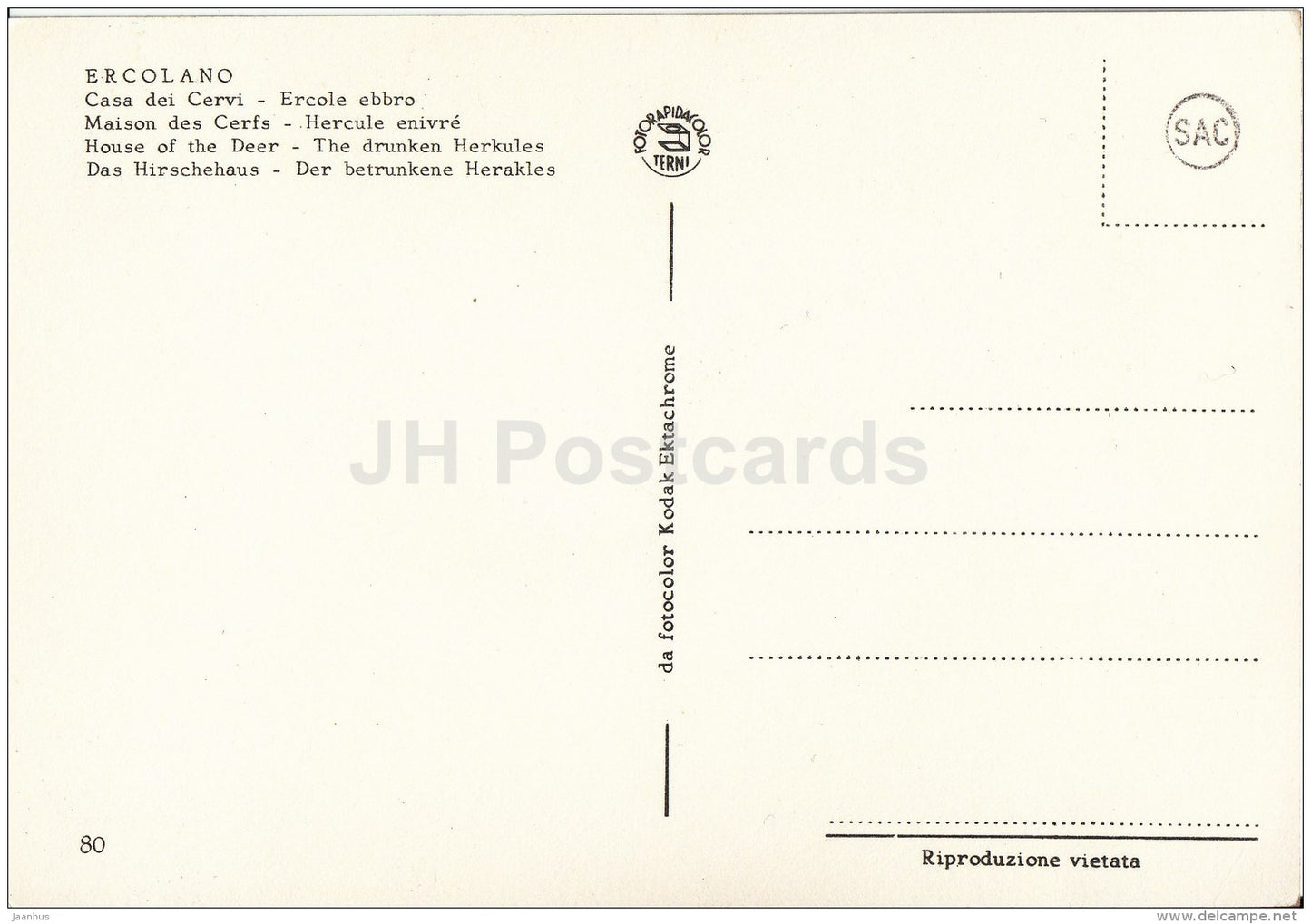 Ercolano - Casa dei Cervi , Ercole ebbro - House of the Deer , The Drunken Hercules - 80 - Italy - Italia - unused - JH Postcards