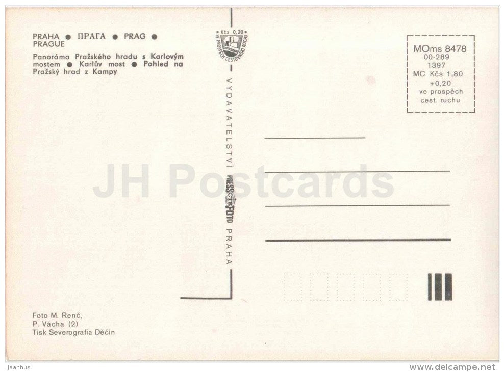 Prague Castle panorama - Charles bridge - 2 - Praha - Prague - Czechoslovakia - Czech - unused - JH Postcards