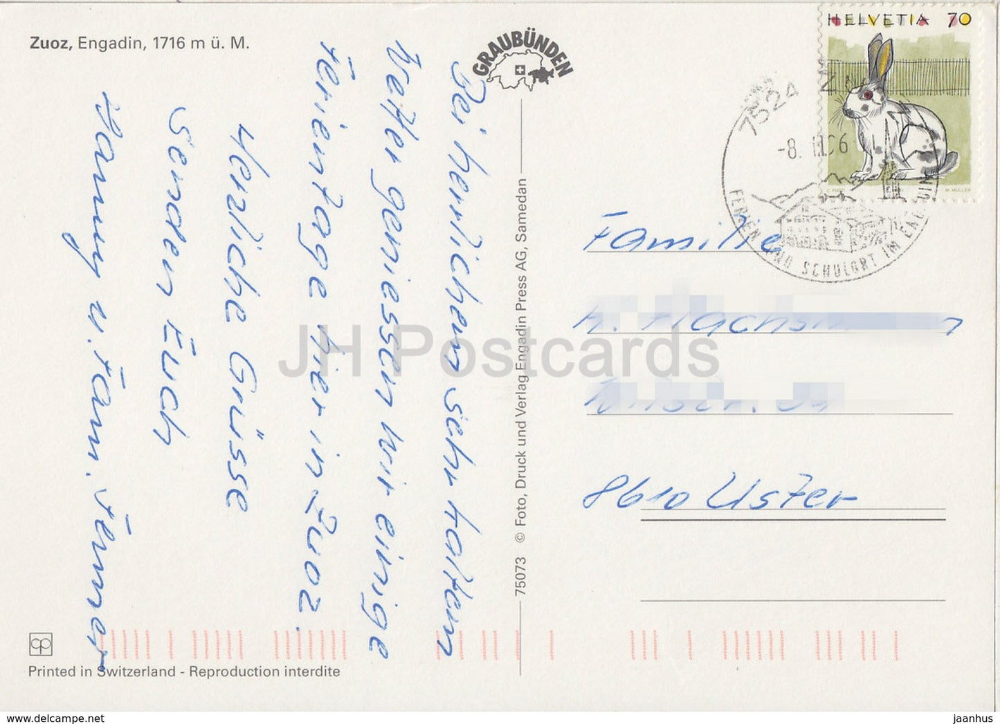 Zuoz 1716 m - Engandin - 75073 - 1996 - Suisse - occasion