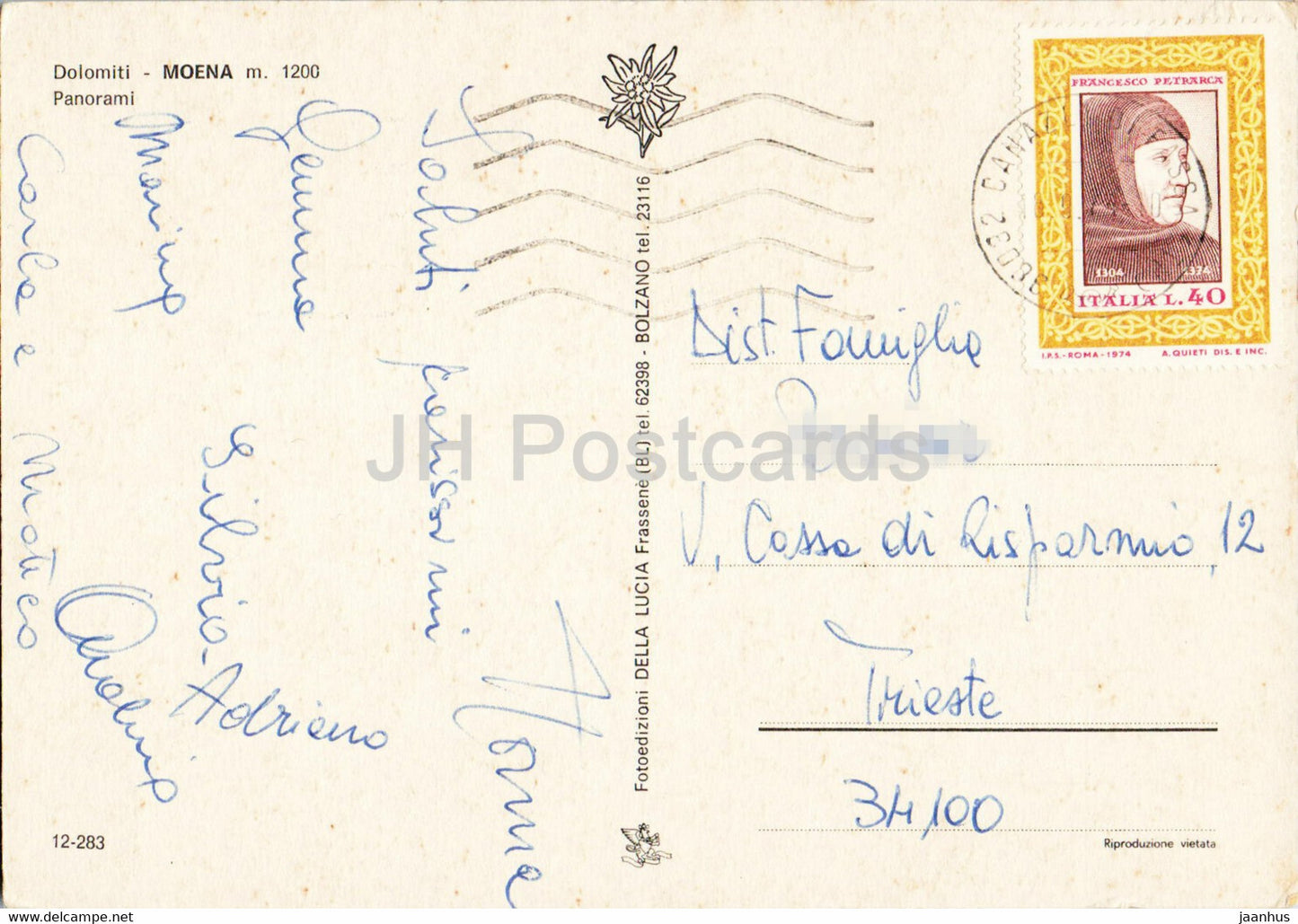 Saluti da Moena - Dolomiti - Panorami - 1974 - Italy - used