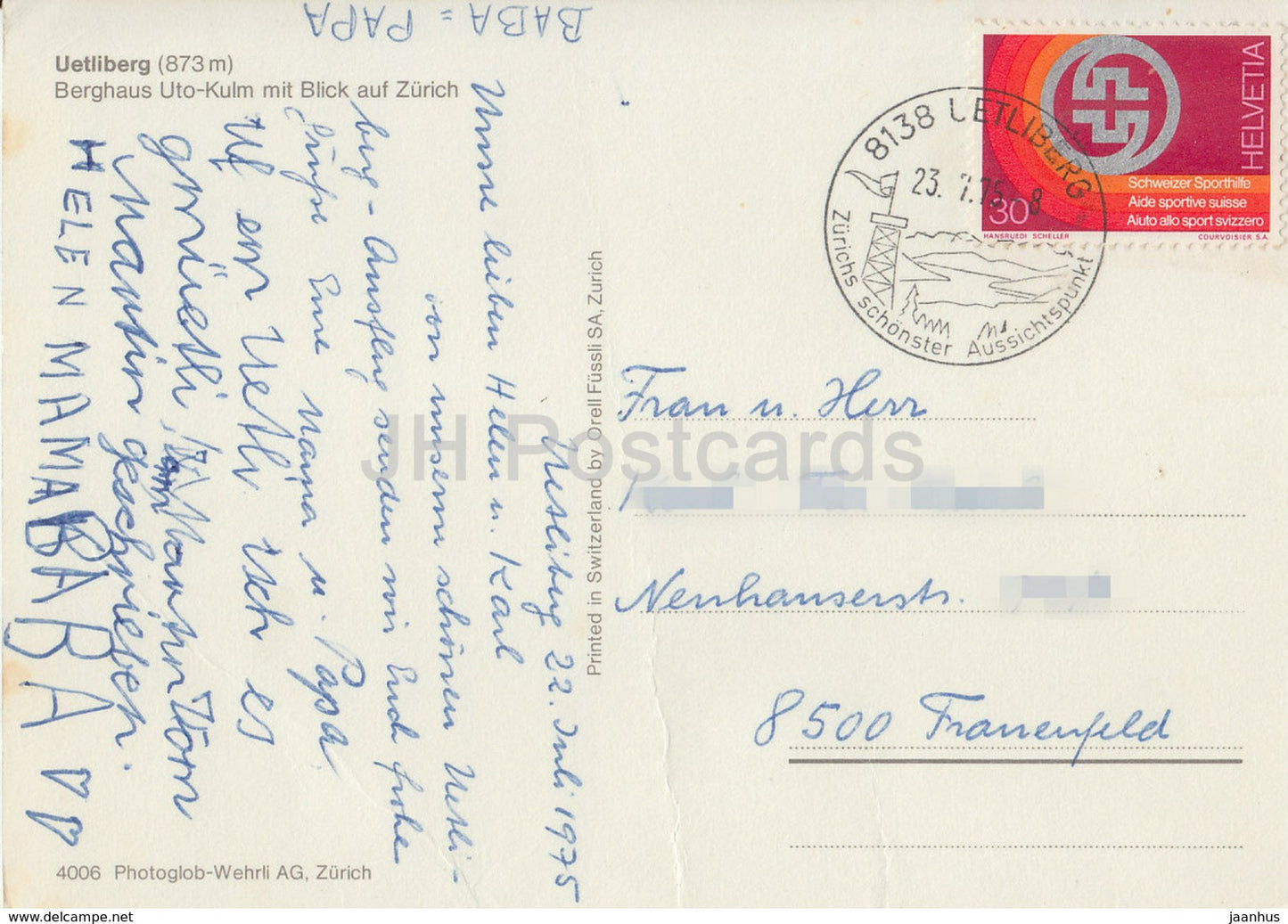 Uetliberg 873 m - Berghaus Uto Kulm mit Blick auf Zurich - 4006 - 1975 - Suisse - occasion