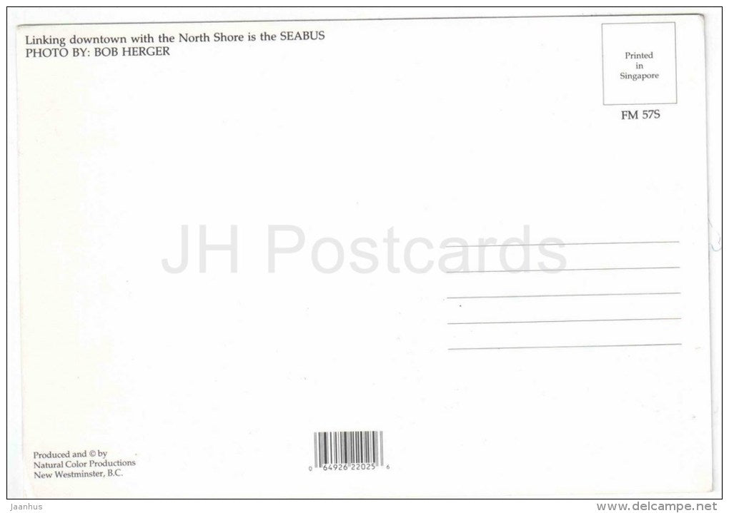 linking downtown with the North shore is the Seabus - passenger boat - British Columbia - Vancouver - Canada - unused - JH Postcards