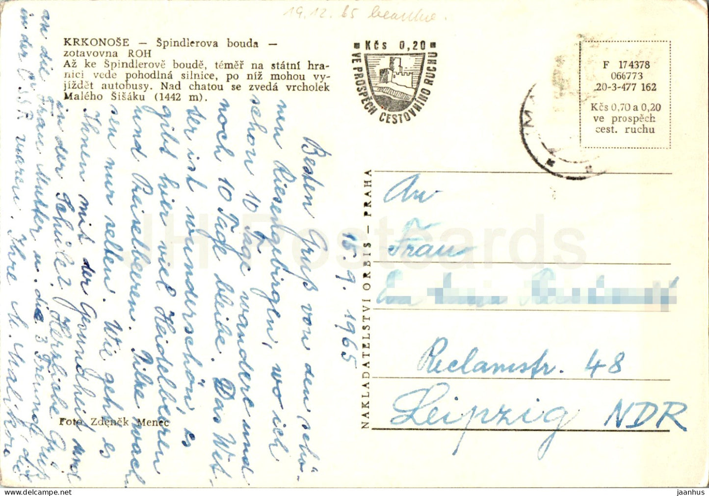 Krkonose - Spindlerova bouda - zotavovna ROH - recovery place - 1965 - Czech Repubic - Czechoslovakia - used