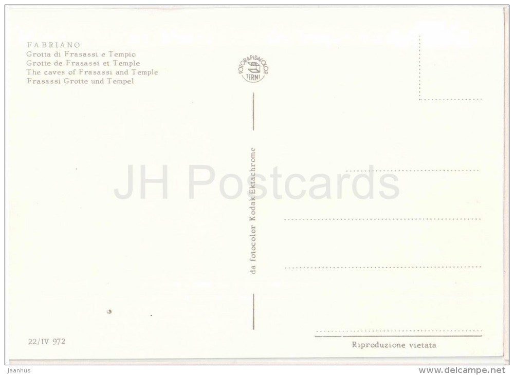 Grotta di Frasassi e Tempio - caves , temple - Fabriano - Ancona - Marche - 22/IV 972 - Italia - Italy - unused - JH Postcards