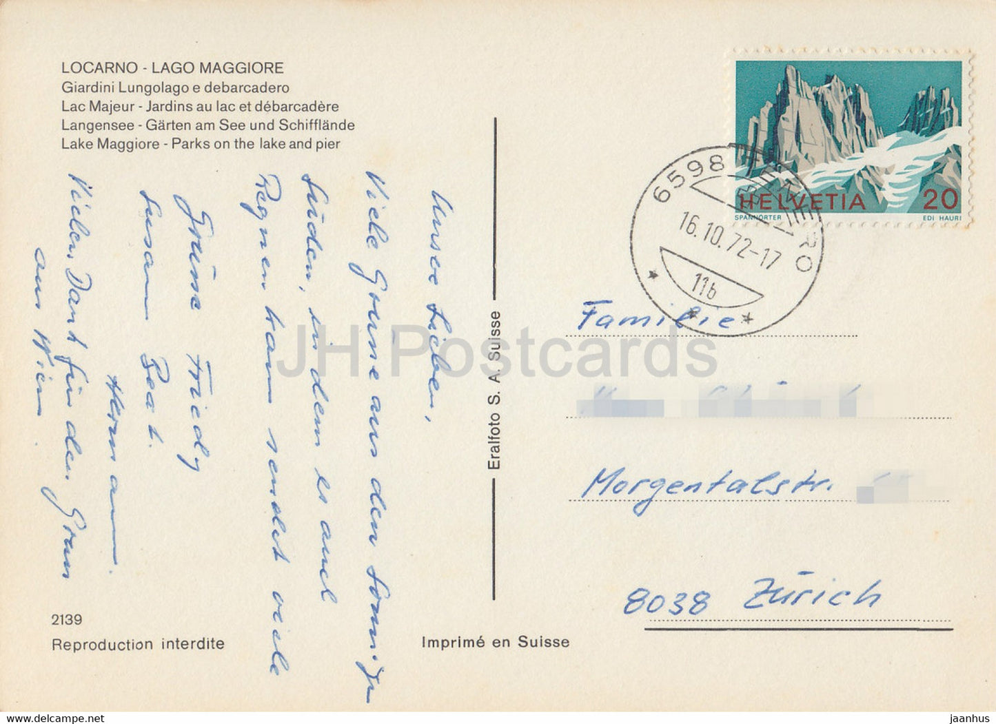 Locarno - Lago Maggiore - Giardini Lungolago e debarcadero - 2139 - 1972 - Suisse - occasion