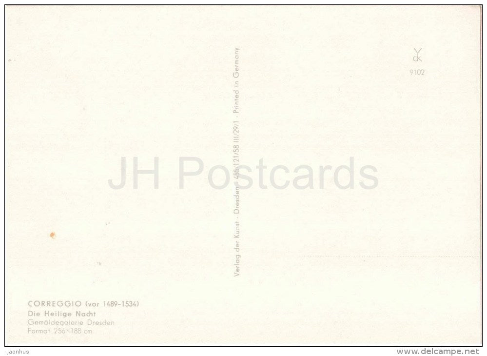 painting by Correggio - Die Heilige Nacht . The Holy Night - Mary - Jesus - italian art - unused - JH Postcards