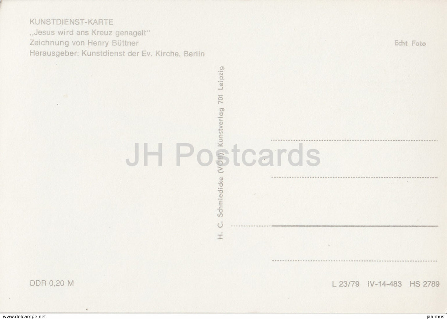 Drawing by Henry Buttner - Jesus wird ans Kreuz genagelt - German art - Germany DDR - unused