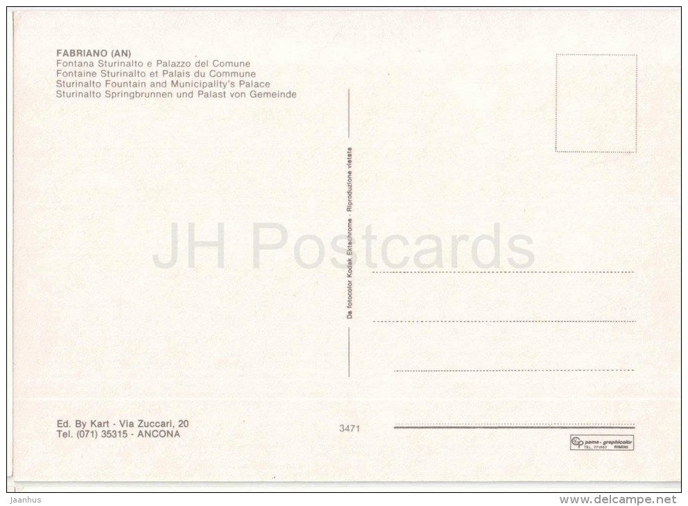 Fontana Sturinalto e Palazzo del Comune - fountain - Fabriano - Ancona - Marche - 3471 - Italia - Italy - unused - JH Postcards