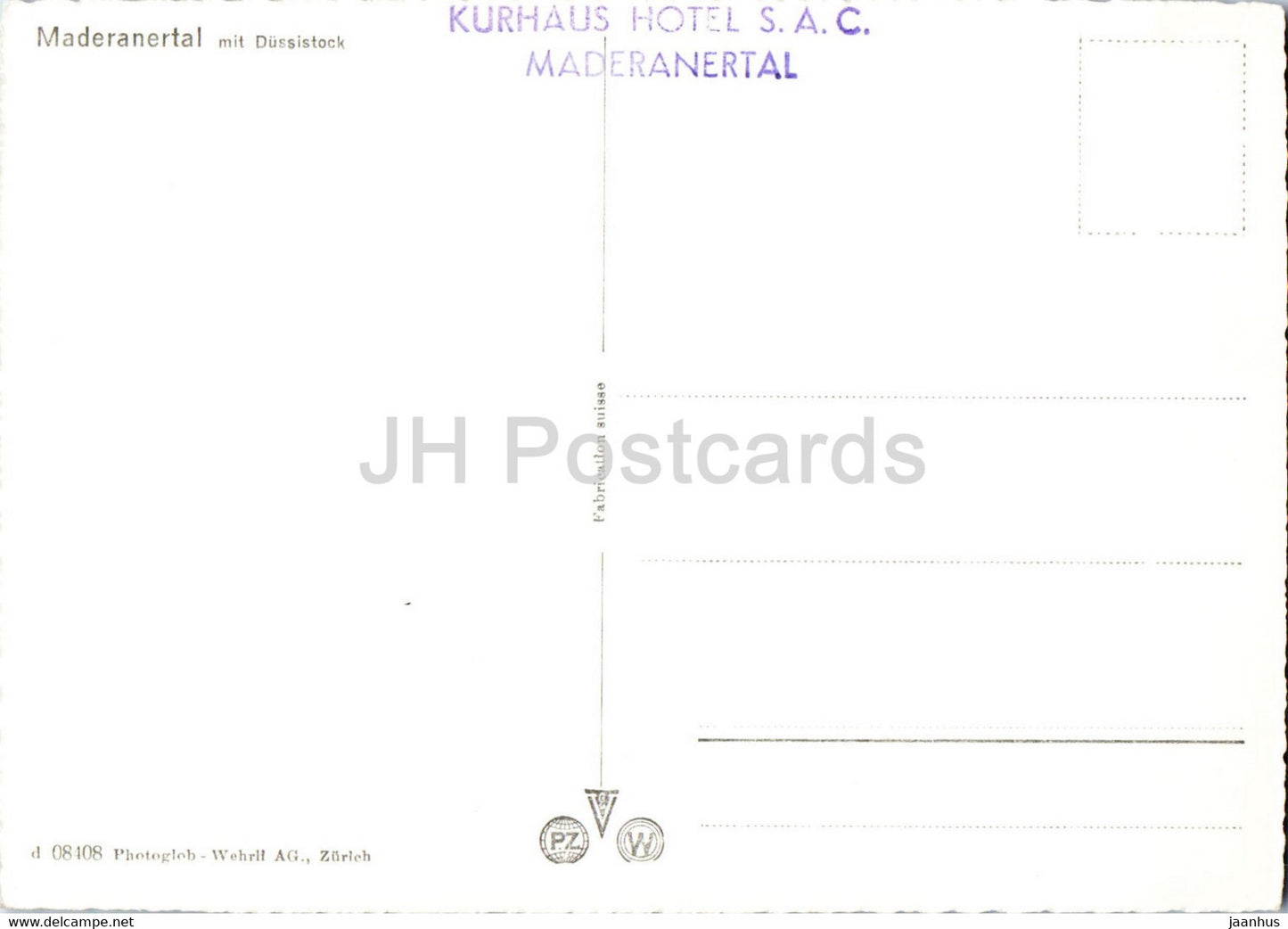 Maderanertal mit Dussistock - 08408 - carte postale ancienne - Suisse - inutilisée