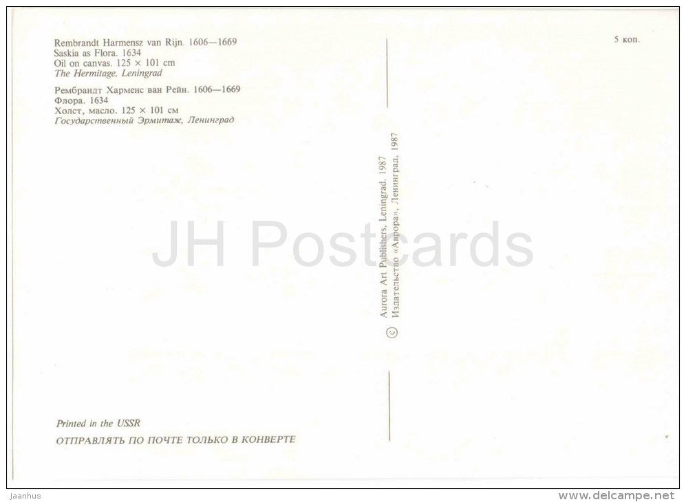 painting by Rembrandt - Saskia as Flora , 1664 - dutch art - unused - JH Postcards