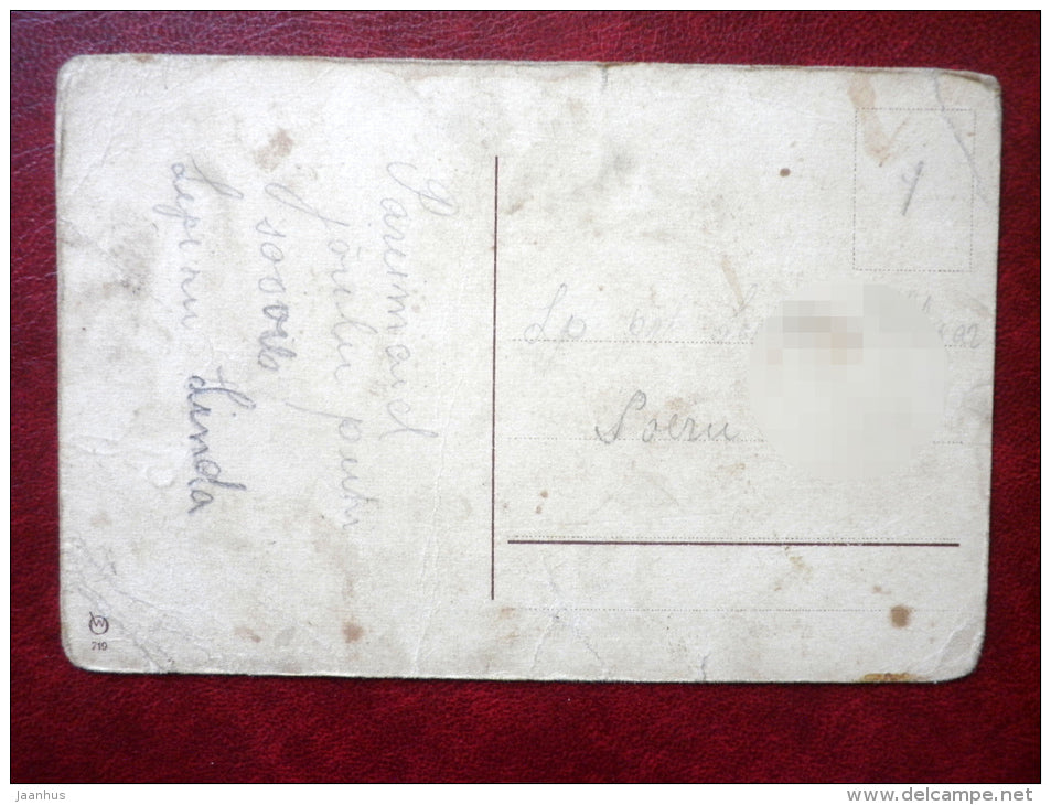 Christmas Greeting Card -girl with christmas tree - WO 719 - old postcard - Estonia - used - JH Postcards