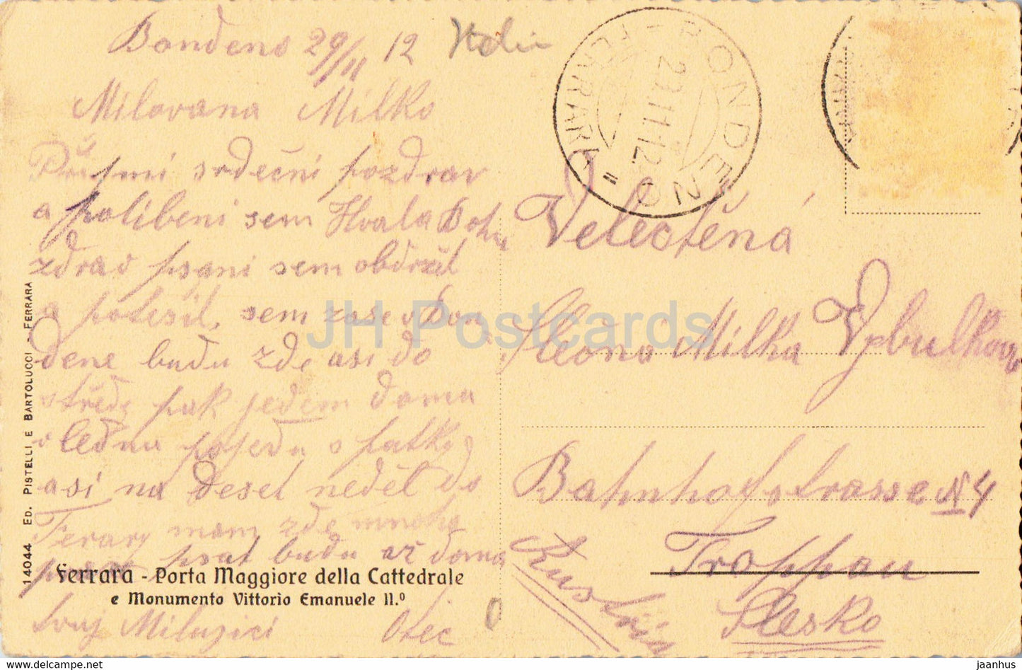 Ferrara - Porta Maggiore della Cattedrale e Monumento Vittorio Emanuele II - 14044 - alte Postkarte - 1912 - Italien - gebraucht