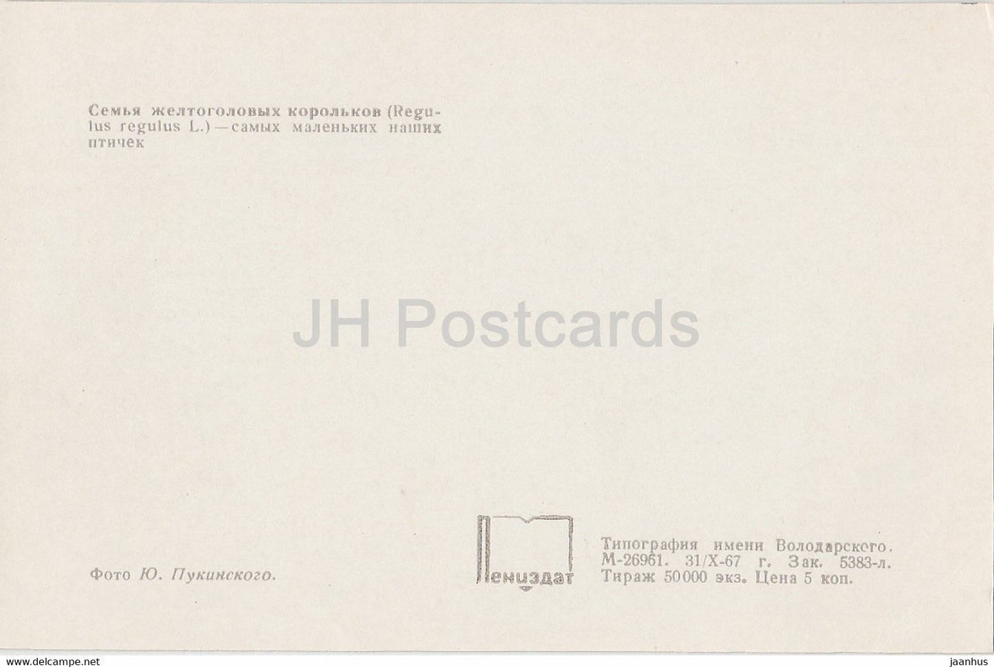 Goldcrest - Regulus regulus - oiseaux - 1968 - Russie URSS - inutilisé