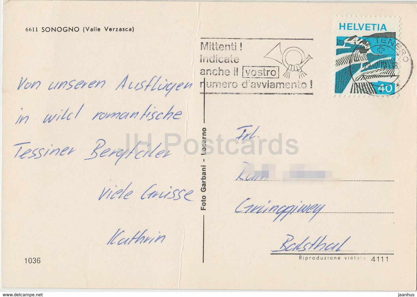 Sonogno - Valle Verzasca - 1036 - 1977 - Switzerland - used
