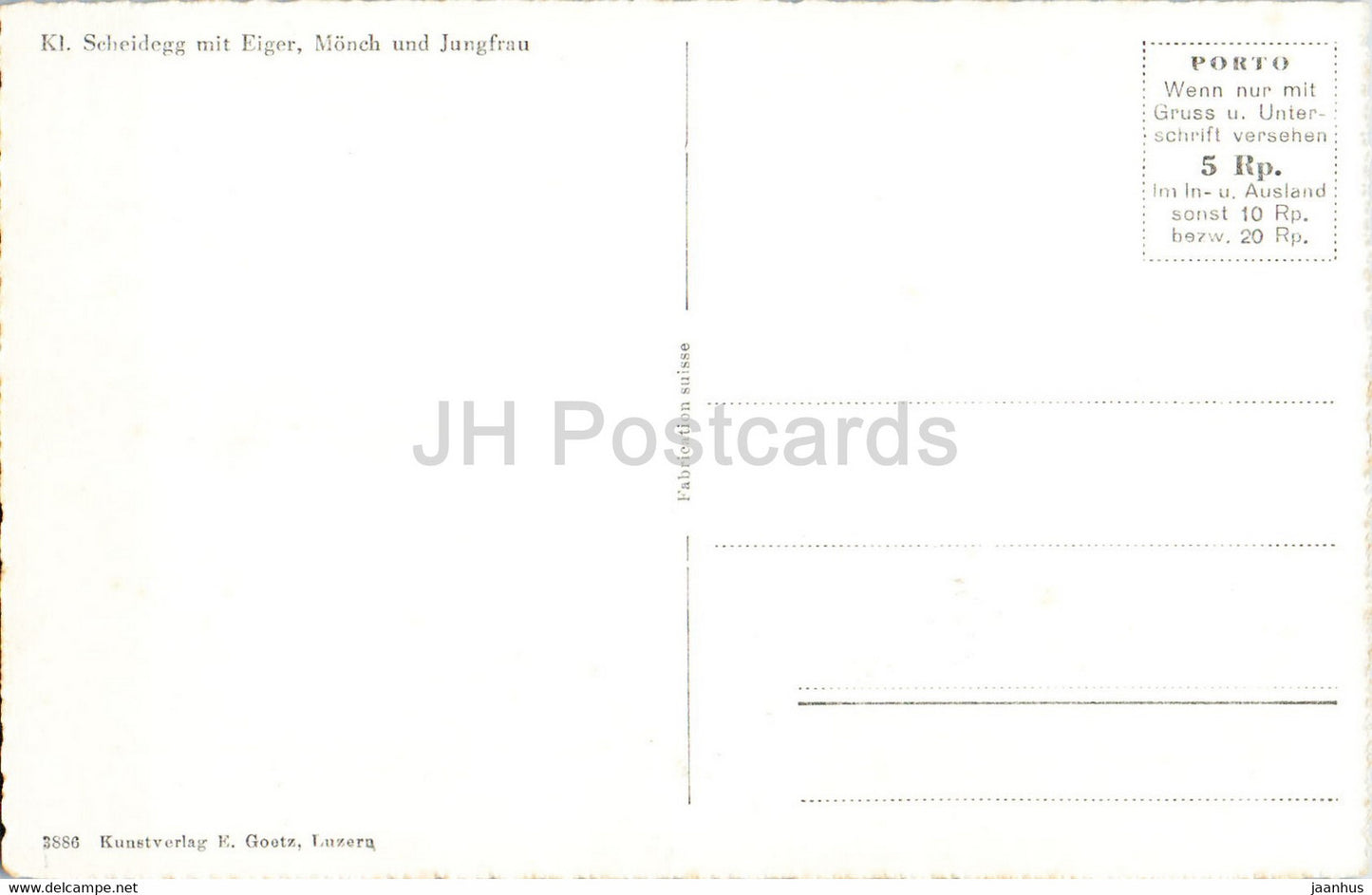 Kl Scheidegg mit Eiger Monch und Jungfrau - 2886 - old postcard - Switzerland - unused