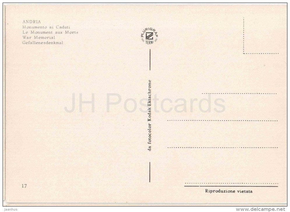 monumento ai Caduti - war memorial - Andria - Puglia - 17 - Italia - Italy - unused - JH Postcards