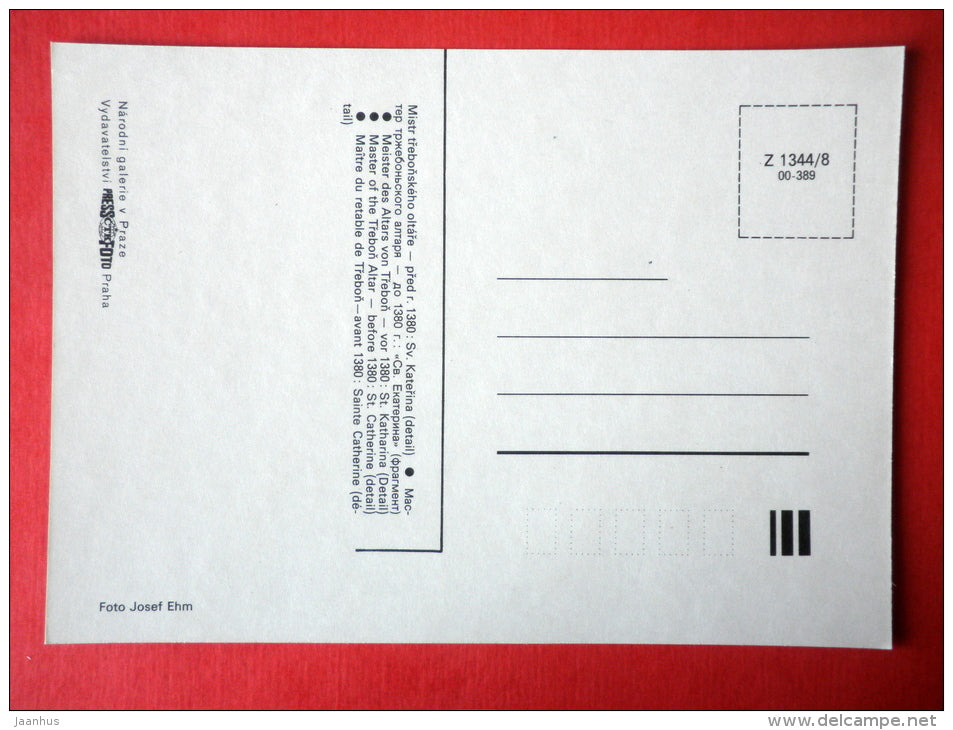 Master of the Trebon Altar , before 1380 , St. Catherine (detail) - Czech Gothic Art - Czechoslovakia - unused - JH Postcards