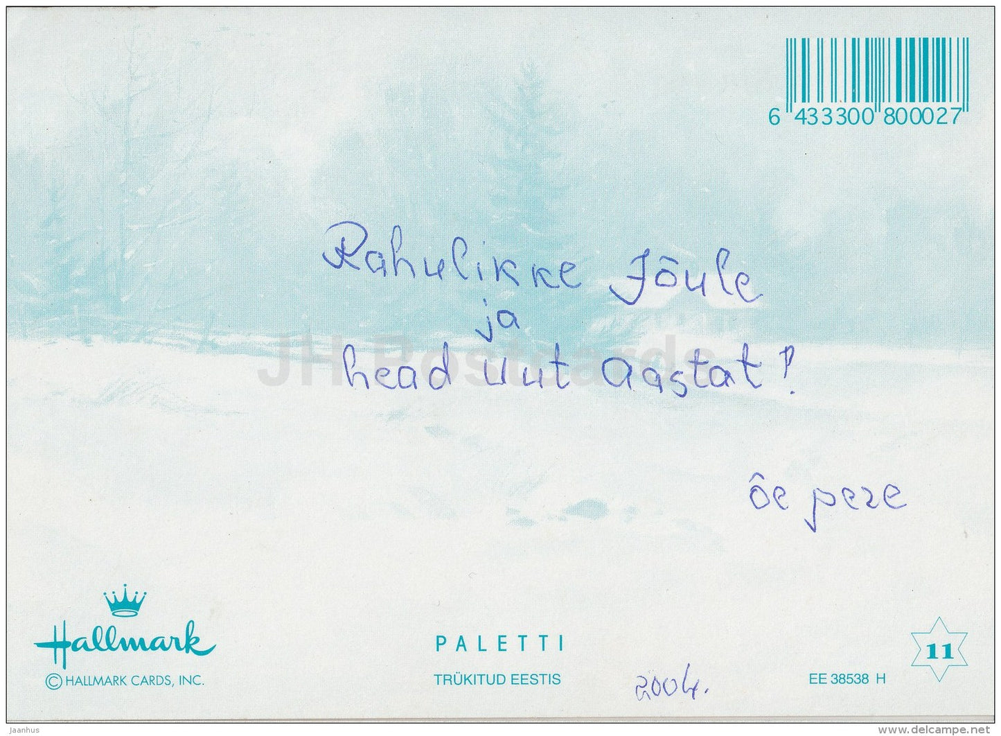 Christmas Greeting Card - mitterns - candy - Estonia - used in 2004 - JH Postcards