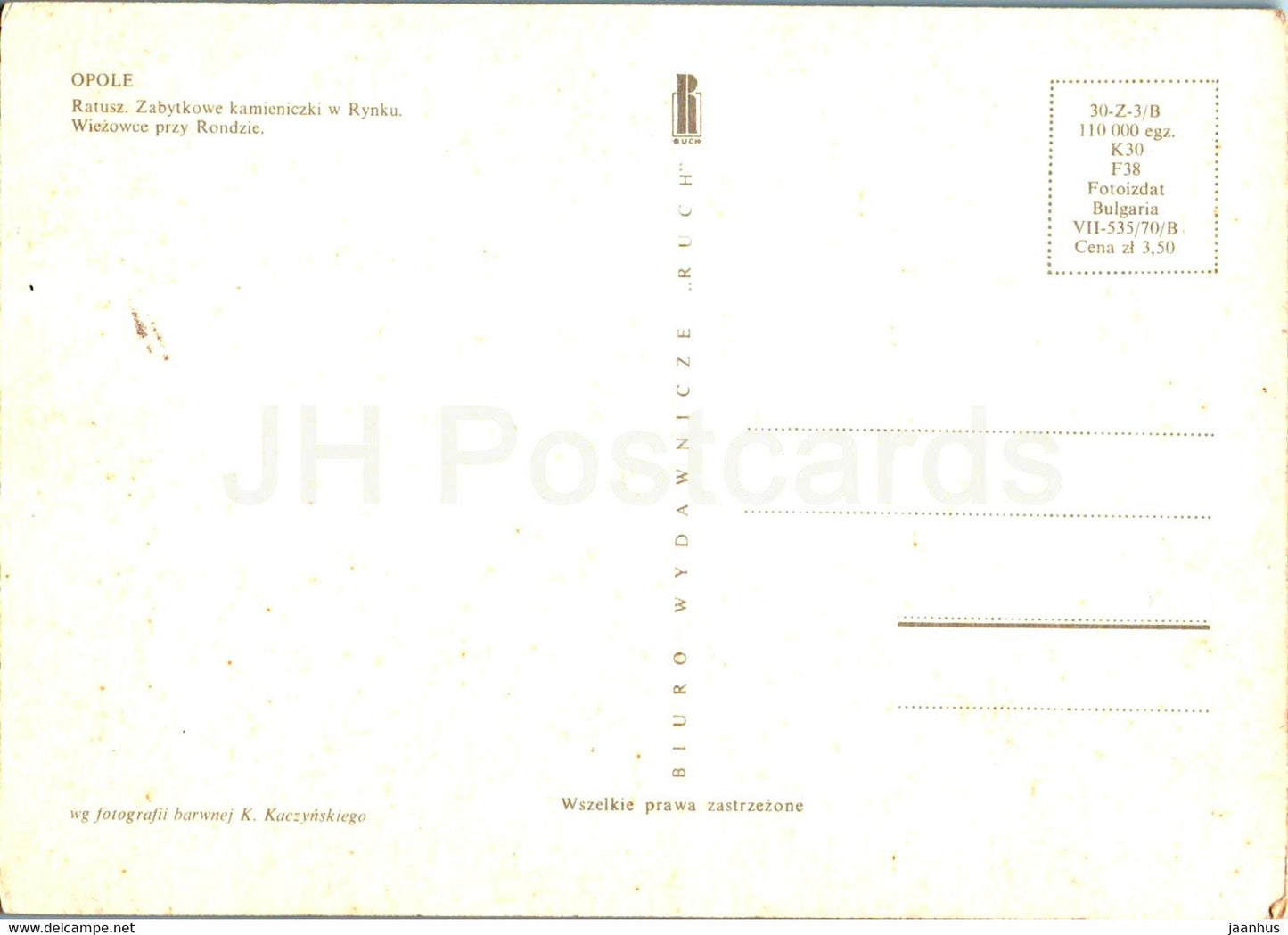 Opole - Ratusz - Zabytkowe kamieniczki w Rynku - Town Hall - houses - bus - multiview - Poland - unused