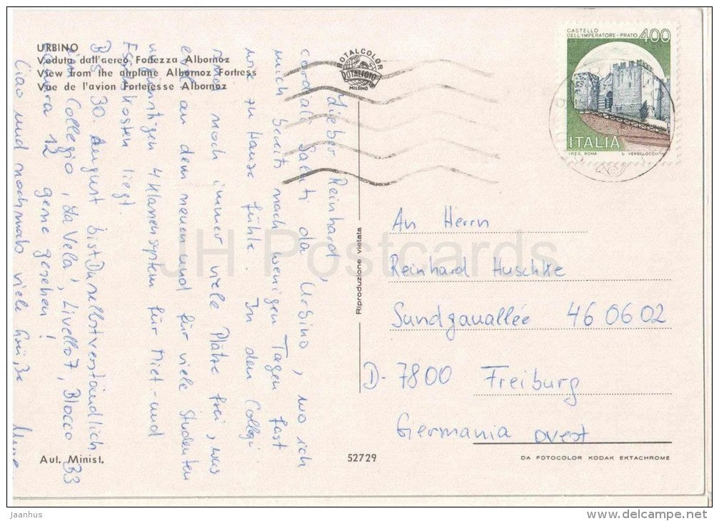 veduta dall`aereo Fortezza Albornoz - fortress - Urbino - Marche - 52729 - Italia - Italy - sent from Italy to Germany - JH Postcards