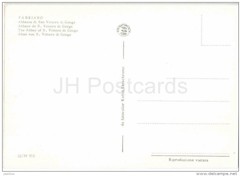 Abbazia di San Vittore di Genga - Abbey - Fabriano - Ancona - Marche - 23/IV 972 - Italia - Italy - unused - JH Postcards